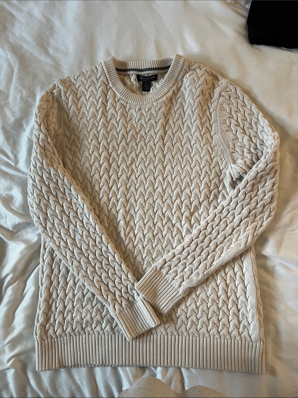 Banana Republic Men's Cream Cable Knit Crewneck Sweater Size Large
